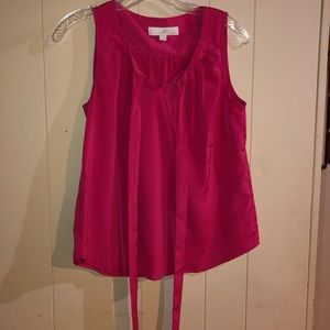 Hot Pink Business Casual Tie Blouse